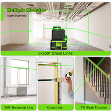 Load image into Gallery viewer, ZOKOUN ME12T 3D 12 Lines New ABS Plastic and Rubber Shell Green Laser Level 360 with Remote Control and 5200mah Li-ion Battery