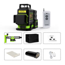 Load image into Gallery viewer, ZOKOUN ME12T 3D 12 Lines New ABS Plastic and Rubber Shell Green Laser Level 360 with Remote Control and 5200mah Li-ion Battery