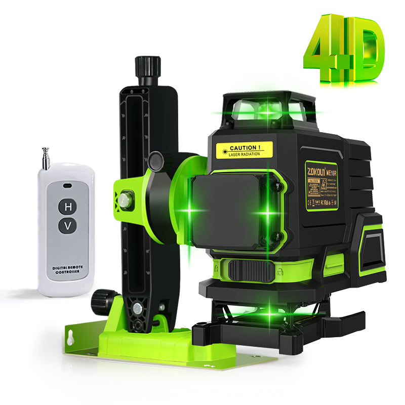 Zokoun ME16R 4D 16 Lines Green Laser Level Flooring Wall Cross Line Self leveling W Remote Control 5200mah Li ion Battery