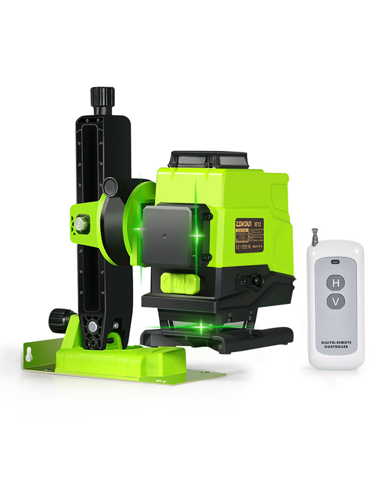 Zokoun IE12,12 Lines Green Beam 360° Rotary Self-leveling Laser Level Horizontal&Vertical Cross Line Leveler With Wireless Control 3D Laser Level with Li-ion Battery
