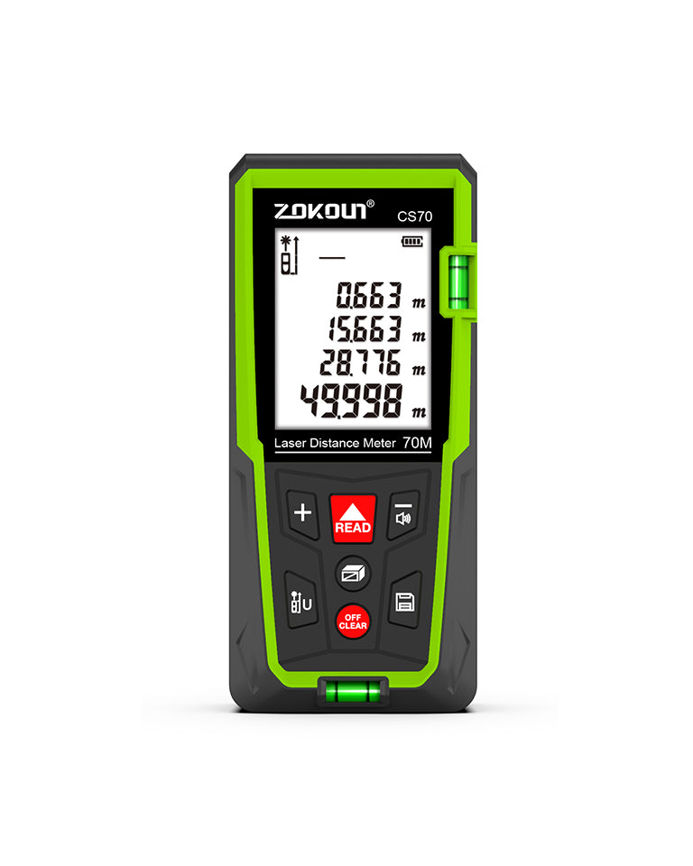 Zokoun Laser Distance Measure 230Ft, Backlit LCD, M/in/Ft with High Accuracy Pythagorean Mode, Measure Distance, Area and Volume, Record Storage 99 data and include 2 AAA Battery (CS70)