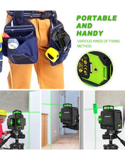 Загрузить изображение в средство просмотра галереи, Zokoun 3D Laser Level Green AK360G with Pulse Mode, Switchable 3X 360 Cross Line 12Lines Self Leveling with USB Rechargeable Battery, 2X360 Vertical+1x360 Horizontal Lines, with 360° Magnetic Base