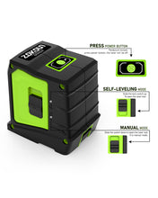 Load image into Gallery viewer, Zokoun Green Laser Level, Self Leveling Cross Line Large Fan Angle 110 Vertical/Horizontal Line with 360° Magnetic Base, Class 2 Standard, Recommended for Indoor use(GF011G)