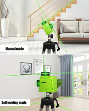 Load image into Gallery viewer, Zokoun 3D German Brand Module Green Line Laser Level 5200mAh Battery with USB Rechargeable, Remote Control Horizontal & Vertical Measuring Tool (GF120)