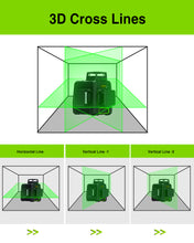 Загрузить изображение в средство просмотра галереи, Zokoun 3D Laser Level Green AK360G with Pulse Mode, Switchable 3X 360 Cross Line 12Lines Self Leveling with USB Rechargeable Battery, 2X360 Vertical+1x360 Horizontal Lines, with 360° Magnetic Base