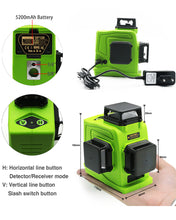 Load image into Gallery viewer, Zokoun 3D German Brand Module Green Line Laser Level 5200mAh Battery with USB Rechargeable, Remote Control Horizontal & Vertical Measuring Tool (GF120)
