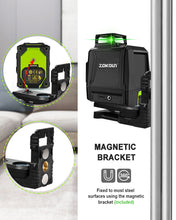 Загрузить изображение в средство просмотра галереи, Zokoun 3D Laser Level Green AK360G with Pulse Mode, Switchable 3X 360 Cross Line 12Lines Self Leveling with USB Rechargeable Battery, 2X360 Vertical+1x360 Horizontal Lines, with 360° Magnetic Base
