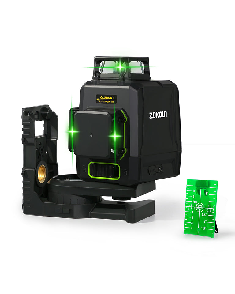 Zokoun 3D Laser Level Green AK360G with Pulse Mode, Switchable 3X 360 Cross Line 12Lines Self Leveling with USB Rechargeable Battery, 2X360 Vertical+1x360 Horizontal Lines, with 360° Magnetic Base