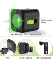 Загрузить изображение в средство просмотра галереи, Zokoun Green beam Laser Level, Cross Line Laser with Magnetic Bracket, Self-Leveling Vertical and Horizontal Line, Rotatable 360 Degree, NOT recommended for outdoor use(MD02GS PLUS-Green)
