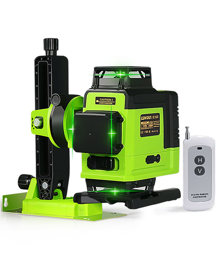 Zokoun Laser Module Floor and Wall Powerful Green 16 Lines, 360° Rotary Self-leveling Laser Level Horizontal&Vertical Cross With Wireless Control 4D Laser Level with Li-ion Battery (IE16R)