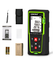 Загрузить изображение в средство просмотра галереи, Zokoun Laser Distance Measure 328Ft, Backlit LCD, M/in/Ft with High Accuracy Pythagorean Mode, Measure Distance, Area and Volume, Record Storage 99 data and include 2 AAA Battery (CS100)
