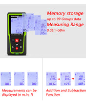 Load image into Gallery viewer, Zokoun Laser Distance Measure 165Ft, Backlit LCD, M/in/Ft with High Accuracy Pythagorean Mode, Measure Distance, Area and Volume, Record Storage 99 data and include 2 AAA Battery (CS50)
