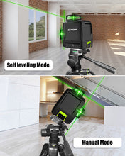 Load image into Gallery viewer, Zokoun 3D Laser Level Green AK360G with Pulse Mode, Switchable 3X 360 Cross Line 12Lines Self Leveling with USB Rechargeable Battery, 2X360 Vertical+1x360 Horizontal Lines, with 360° Magnetic Base
